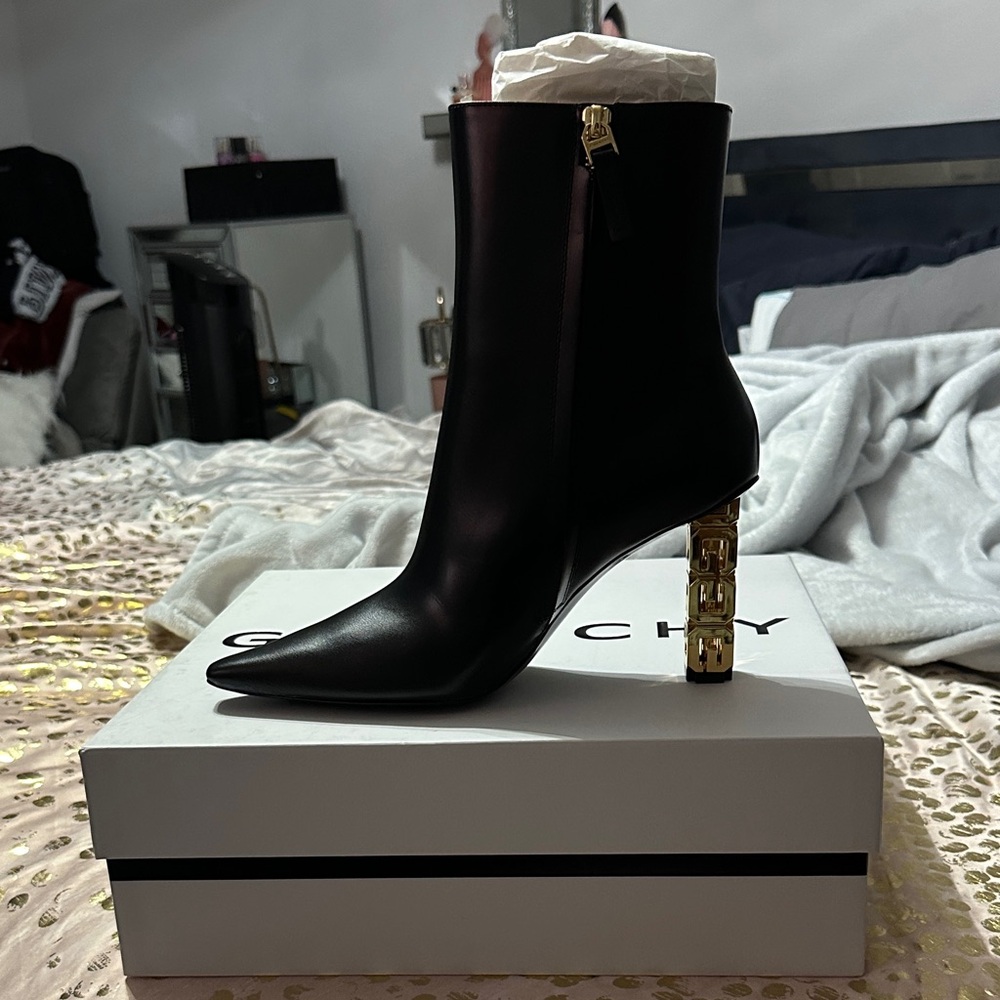 Givenchy Black Heeled Boots with Gold Detail